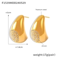 Detalle de pendientes de gota en acero de titanio con circonitas sobre fondo blanco - Dorado