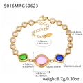 Gold stainless steel bracelet with green pink and blue glass stones and lobster clasp - Cube Style / 16+5cm / Gold Multicolor
