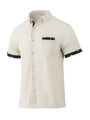 Dettaglio della camicia beige in maglia a nido d'ape con bordo stampato sulla tasca pettorale - S / Albicocca