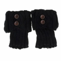 Detail of black knit leg warmers with textured buttons and diamond pattern weave - One Size / Black
