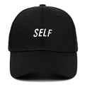 Casquette de baseball en coton noir avec broderie SELF blanche et visière courbée - Réglable / Noir