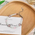 Pink heart pendant beaded bracelet with imitation pearls and crackle quartz beads - Heart Artificial Pearl Bracelet (S0773B) / Pink