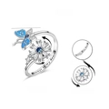 Silver rotating butterfly spinner ring for anxiety relief with blue enamel and zircon - Adjustable Open / Butterfly Snowflake Spinner Ring