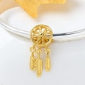 Golden dreamcatcher charm with three feather pendants on a silver bracelet - Copper Dreamcatcher-Gold Color