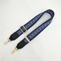 Tracolla geometrica blu con fibbie metalliche dorate ed estremità in pelle nera - Quadretti blu con estremità in pelle nera