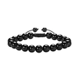 Braided hematite and obsidian bead bracelet with adjustable cord and matte finish - Glossy Black Beads with Woven Adjustable Rope