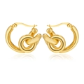 Detailed view of polished gold-plated hollow knot C-shape open earrings in stainless steel - Knot Style (C038)