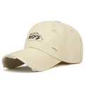 Beige Vintage Baseballkappe im Distressed-Look mit 207-Aufnäher und Rissen - Verstellbar / Beige