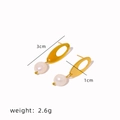 Vintage oval gold titanium earrings with elegant white pearl drops for women - Gold