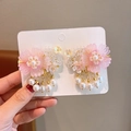 Pink flower hair clips with gold base and pearl tassels for girls Hanfu accessories - 96# Pink Glass Flower