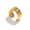 Minimalistischer mehrlagiger gestreifter Ring aus 18K vergoldetem Edelstahl - Mehrschichtig Gestreifter Offener Stil (R4979) / Gold
