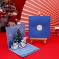 3D Pop-up Weihnachtskarte mit Weihnachtsmann, Eisbär und blauem Briefumschlag - Blau Eisbär (J5-05)