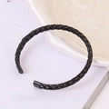 Minimalist black twisted C-shape woven stainless steel cuff bracelet for men - Black