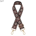 Close-up of ethnic style adjustable bag strap with pink and black floral woven patterns - S-7 Black Beige Pink Flower