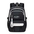 Mochila escolar minimalista blanca y negra de gran capacidad con colgante estrella - Negro