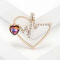 Elegante spilla a cuore ECG dorata con strass cangianti su basi geometriche - Cuore arcobaleno / Oro