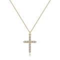 Macro shot of 18K gold rotating crown cross pendant with sparkling white cubic zirconia - Cross Gold