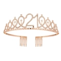 Tiara di compleanno in oro rosa con strass e numero 21 per acconciatura da festa - 21 Anni