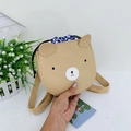Cute brown bear crossbody bag for toddlers featuring 3D ears and a blue plaid drawstring - Large / Khaki