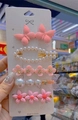 Five-piece candy-colored butterfly hair clip set with pearls and floral motifs on card - Pink Set C