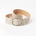 Beige PU leather belt for women featuring an oval silver metal buckle and soft texture - Beige