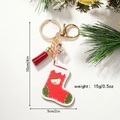 Porte-clés de Noël en bois avec gland rouge et boule à paillettes, taille 10 cm x 5 cm - Chaussette de Noël 14