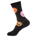 Black cotton crew socks featuring vibrant orange and pink basketball patterns - 943