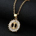Gold letter I circular pendant necklace with white cubic zirconia on black texture - Gold Letter I