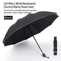 Classic black 10-rib foldable sun and rain umbrella with stylish tri-color border trim - 10 Ribs / Manual / 10k Manual Inverted Large Black