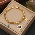 Golden double-layer flower necklace with evil eye charm and clover charms in jewelry box - 2# Bracelet