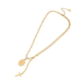 Golden double-layer stainless steel necklace with Virgin Mary and cross pendants - Golden Mary Cross Pearl Layered Necklace (3#项链)
