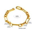 Detailed close-up of 18k gold plated stainless steel bamboo link chain with size parameters - 19cm Gold Bracelet (E662)