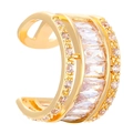 Detail of elegant gold ear cuff with multi-layered zircon and square baguette crystal - Copper/Zirconia / Baguette Zircon Style / KC Gold