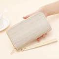 Chic champagne gold gradient long wallet with textured finish and wristlet strap - Single Zipper / Khaki
