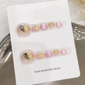 Handmade light pink cat eye press-on toenails with gold shell and gemstone accents - Small (S) / Pink Gold Shell Style (B55)