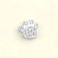 Silver alloy pet collar accessory featuring a rhinestone encrusted paw print shape charm - 10mm / Rhinestone Paw