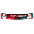 Christmas banner featuring Snowman and Santa Claus with Merry Christmas text for party - 018 Red Green Snowman and Santa 3D Style