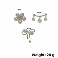 Three elegant pearl brooch pins with floral and bow designs in gold alloy finish - No. 49 3-Piece Set