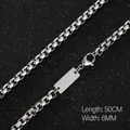 Collar de cadena box de acero inoxidable plateado con colgante rectangular, 50cm largo y 6mm ancho - Cadena de Caja Trapezoidal de 6 mm (Pulsera) / Color Acero
