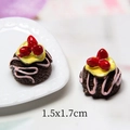 Detailed macro view of 1.5x1.7cm mini resin chocolate cake model with strawberry detail - Brown Three Large Strawberries