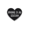 Broche cœur géométrique argentée avec émail noir et texte Normal Is An Illusion - NORMAL IS AN ILLUSION(QHXZ2910)