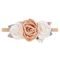 Elastic baby nylon headband featuring pink and white artificial roses with small green leaves - Style 23 (23)