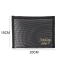 Portable black mesh cosmetic bag with gold zipper and 15x20cm size markings - Flat Top Style