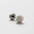 Zilveren titanium stalen oorknopje met sprankelende bol van gekleurde kristallen - 3mm Zirconia Bal (Platte Achterkant) / AB Kleurrijk (Enkel Stuk)