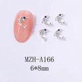 Close-up of 6x8mm silver dolphin nail art charm with rhinestones for DIY manicure - Silver Dolphin White Rhinestone (A166)