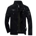 Schwarze Herren-Fliegerjacke mit militärischen Stickerei-Patches und Stehkragen - M / Militärschwarz Stil 8331