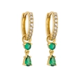 Elegant gold drop earrings with teardrop green stones and cubic zirconia floral accents - Green Zircon Waterdrop
