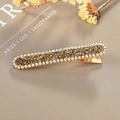 Golden hair clip with shimmering champagne crystals and micro-encrusted details - Rectangular Press Clip / Champagne