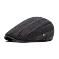 Gorra plana de rayas gris oscuro con textura de lana y logo metálico de estilo retro inglés - gris oscuro / Ajustable