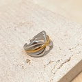 Minimalist two-tone intertwined open ring in gold and silver finish with layered design - Two-tone Double Layer Twist Open Ring